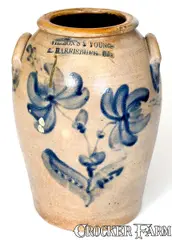 Willson's & Young, Extremely Rare WILLSON'S & YOUNG / HARRISBURG, PA Stoneware Jar w/ Floral Decoration, circa 1855, Stoneware