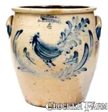J. Young & Co., Exceedingly Rare J. YOUNG & CO. / HARRISBURG, PA Four-Gallon Stoneware Rooster Jar, circa 1856-1858, Stoneware