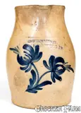 COWDEN & WILCOX / HARRISBURG, PA Stoneware Pitcher w/ Floral Design by Cowden & Wilcox, circa 1865, Stoneware, sold Oct 2019
