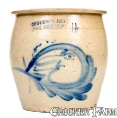 Cowden & Wilcox, Extremely Rare COWDEN & WILCOX / HARRISBURG, PA Man-in-the-Moon w/ Smoking Pipe Jar, circa 1865, Stoneware