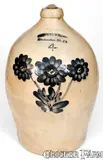 4 Gal. COWDEN & WILCOX / HARRISBURG, PA Stoneware Jug w/ Floral Decoration by Cowden & Wilcox, circa 1865, Stoneware, sold Oct 2019
