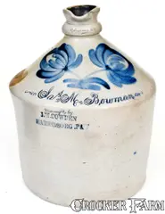 J.W. Cowden, Rare and Important J. W. COWDEN / HARRISBURG, PA Syrup Jug w/ Muncy, PA Inscription, circa 1861, Stoneware