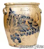 M. & T. Miller, Rare 4 Gal. M. & T. MILLER / NEWPORT, PA Stoneware Jar w/ Leaf and Floral Decoration