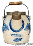COWDEN & WILCOX / HARRISBURG, PA Batter Pail with Floral Decoration by Cowden & Wilcox, circa 1865, Stoneware, sold Oct 2019