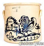 Exceptional J. & E. NORTON / BENNINGTON, VT Rooster and House Scene Crock by J. & E. Norton, circa 1855, Stoneware, sold Oct 2019
