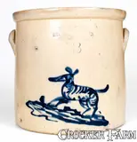 Exceptional NEW YORK STONEWARE CO. / FORT EDWARD, NY Dog Crock by New York Stoneware Co., circa 1875, Stoneware, sold Oct 2019