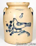T. Harrington, Rare T. HARRINGTON / LYONS 3 Gal. Stoneware Jar with Bird Decoration, circa 1860, Stoneware