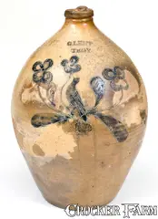 G. Lent, Rare G. LENT / TROY Stoneware Jug w/ Incised Bird and Floral Decoration, circa 1820, Stoneware