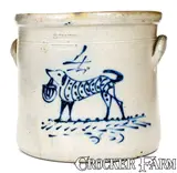S. Hart, Fine 4 Gal. S. HART / FULTON Stoneware Crock w/ Dog with Basket Decoration