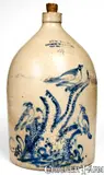 Rare NEW YORK STONEWARE CO. / FORT EDWARD, NY Jug w/ Elaborate Birds-on-Stump by New York Stoneware Co., circa 1875, Stoneware, sold Oct 2019