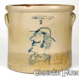 Seymour & Bosworth, Very Rare SEYMOUR & BOSWORTH / HARTFORD, CONN. Crock w/ Man's Bust Decoration, circa 1871-1890, Stoneware