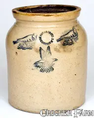 Jacob Caire, Rare JACOB CAIRE / PO'KEEPSIE, NY Stoneware Jar w/ Impressed Birds and Eagle Designs, circa 1849-1852, Stoneware