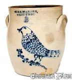 Wm E. Warner, Fine WM. E. WARNER / WEST TROY Stoneware Jar w/ Elaborate Slip-Trailed Bird Decoration, circa 1855, Stoneware
