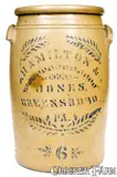Hamilton & Jones, 6 Gal. HAMILTON & JONES / GREENSBORO, PA Stoneware Jar with Stenciled Decoration, circa 1875, Stoneware