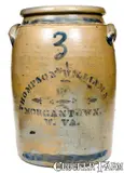 Thompson & Williams, 3 Gal. THOMPSON & WILLIAMS / MORGANTOWN, W. VA Stoneware Jar, circa 1875, Stoneware