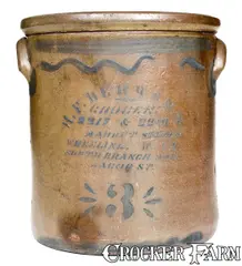 Herbert Behrens, 3 Gal. H. F. BEHRENS / WHEELING, WV Stoneware Advertising Crock, circa 1875, Stoneware