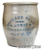 Leonard Keek & Bros, Rare LEONARD KEEK & BROS. / GREENSBORO, PA Stoneware Cream Jar, circa 1875, Stoneware