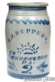 T.F. Reppert, T. F. REPPERT / GREENSBORO, PA 2 Gal. Stoneware Jar w/ Rising Sun Decoration