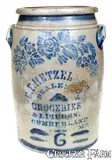 C.F. Hetzel & Co., Rare 6 Gal. C. F. HETZEL & CO. / CUMBERLAND, MD Stoneware Advertising Crock, circa 1875, Stoneware