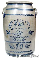 Williams And Reppert, 10 Gal. WILLIAMS & REPPERT / GREENSBORO, PA Stoneware Jar, circa 1885, Stoneware