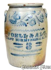 Foell & Alt, 3 Gal. FOELL & ALT / EAST BIRMINGHAM, PA Stoneware Jar, circa 1860, Stoneware