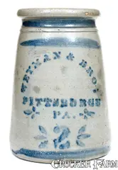 Weyman & Bro, Rare WEYMAN & BRO. / PITTSBURGH, PA Stoneware Advertising Snuff Jar, circa 1875, Stoneware