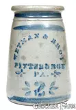 Weyman & Bro, Rare WEYMAN & BRO. / PITTSBURGH, PA Stoneware Advertising Snuff Jar, circa 1875, Stoneware