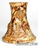 Baecher, Extremely Rare BAECHER / WINCHESTER, VA Redware Pedestal w/ Applied Birds / Flowers