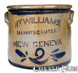 R. T. Williams, 2 Gal. R. T. WILLIAMS / NEW GENEVA, PA Stoneware Cake Crock
