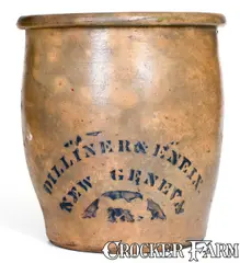 Dilliner & Eneix, Rare DILLINER & ENEIX / NEW GENEVA, PA Stoneware Cream Jar, circa 1875, Stoneware