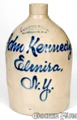 Fulper Bros, FULPER BROS. / FLEMINGTON, NJ Script Jug with Elmira, NY Advertising, circa 1880, Stoneware
