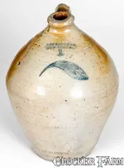 S. T. Brewer, S. T. BREWER / NEW LONDON, CT Stoneware Jug w/ Fine Incised Leaf Decoration, circa 1828-1830, Stoneware