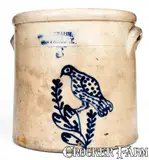 C. W. Braun, Scarce C. W. BRAUN / BUFFALO, NY Stoneware Crock w/ Slip-Trailed Bird Decoration