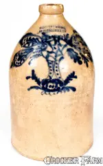 Fenton & Hancock, Rare FENTON & HANCOCK / ST. JOHNSBURY, VT Stoneware Jug with Tree Decoration, circa 1860, Stoneware