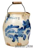 Scarce COWDEN & WILCOX / HARRISBURG, PA Stoneware Batter Pail w/ Elaborate Decoration by Cowden & Wilcox, circa 1865, Stoneware, sold Oct 2019