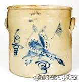 S. Hart, Rare 6 Gal. S. HART / FULTON Patriotic Stoneware Crock, circa 1865, Stoneware