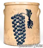 O. L. & A. K. Ballard, Unusual 4 Gal. O. L. & A. K. BALLARD / BURLINGTON, VT Stoneware Grapes Crock, circa 1865, Stoneware