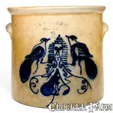 N.A. White & Son, Unusual 3 Gal. N. A. WHITE & SON / UTICA, NY Stoneware Crock w/ Double-Bird Design