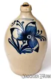 F. Stetzenmeyer, F. STETZENMEYER / ROCHESTER, NY Stoneware Jug w/ Outstanding Slip-Trailed Floral Design