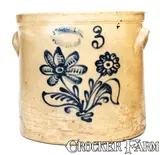 J. Burger Jr, J. BURGER JR. / ROCHESTER, NY Stoneware Crock w/ Slip-Trailed Floral Decoration