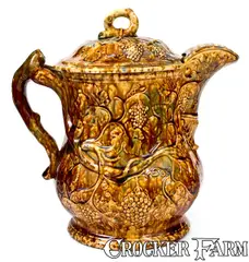 Exceptional HANKS & FISH / SWAN HILL / POTTERY / S. AMBOY, N.J. Rockingham Lidded Pitcher by Hanks & Fish, circa 1850-1852, Stoneware, sold Jul 2019