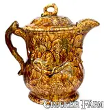 Hanks & Fish, Exceptional HANKS & FISH / SWAN HILL / POTTERY / S. AMBOY, N.J. Rockingham Lidded Pitcher, circa 1850-1852, Stoneware