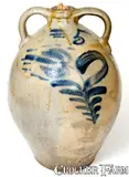 I.M. Mead, 5 Gal. I. M. MEAD / Mogadore, Ohio Double-Handled Stoneware Jug w/ Floral Decoration, circa 1840, Stoneware