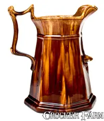 Rare SWAN HILL / POTTERY / SOUTH AMBOY Rockingham-Glazed Octagonal Pitcher by Swan Hill Pottery, circa 1850-1852, Stoneware, sold Jul 2019