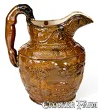 American Pottery, Exceptional AMERICAN POTTERY / JERSEY CITY, N.J. Large-Sized Stoneware Hunt Scene Pitcher, circa 1845, Stoneware