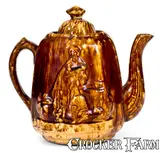 J. Mayer, Rare J. MAYER / TRENTON, NJ (Arsenal Pottery) Rockingham Rebekah at the Well Teapot, circa 1870, Stoneware