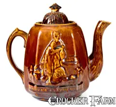 J. Mayer, Rare J. MAYER / TRENTON, NJ Rockingham Rebekah at the Well Teapot (Arsenal Pottery), circa 1870, Stoneware