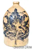 M. & T. Miller, Exceptional M. & T. MILLER / NEWPORT, PA Stoneware Jug w/ Elaborate Bird and Floral Decoration