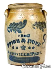 From Spire & Duff, Unusual "FROM SPIRE & DUFF / NASHVILLE, TENN." Stoneware Jar, circa 1870, Stoneware