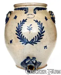 Sam'l I Irvine, Extremely Rare SAM'L. I. IRVINE / NEWVILLE, PA Monumental Stoneware Water Cooler, Bear's Head Spout, circa 1865, Stoneware